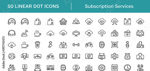 Subscription Services Linear Icon Set with Cloud Media Music Video Gaming Storage Streaming and Online Membership Features for Web and App Design