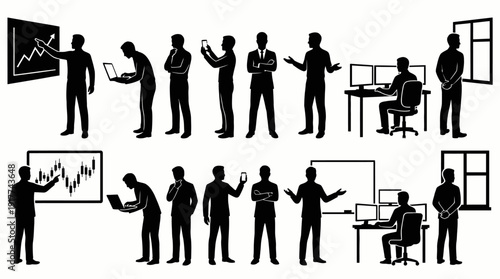 Cryptocurrency Trader Silhouettes Analyzing Charts and Market Data
