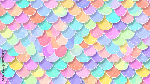 Pastel rainbow mermaid scales seamless pattern background. Cute iridescent texture creating a dreamy fantasy wallpaper for packaging