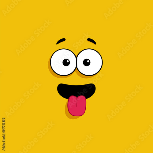 Funny cartoon character face with tongue sticking out. Cartoon character face showing a playful expression with wide eyes and tongue sticking out