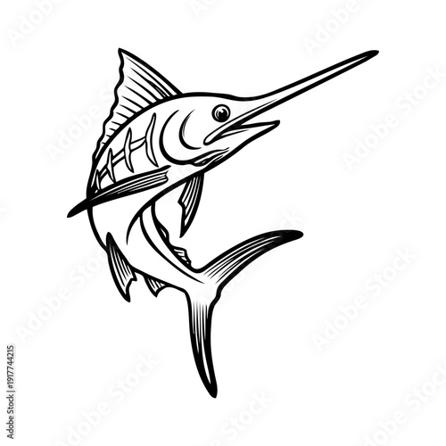 Dibujo sencillo con líneas de un pez espada saltando 