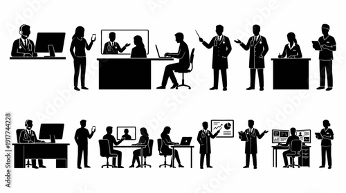 Telemedicine Doctor and Patient Silhouettes in Online Healthcare Consultation
