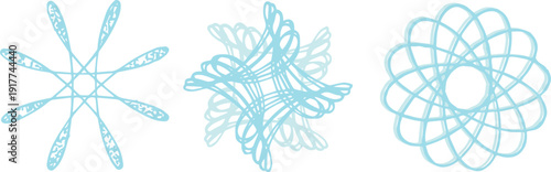 Three Blue Spirograph Vector Icons that could be used as abstract graphics or elements