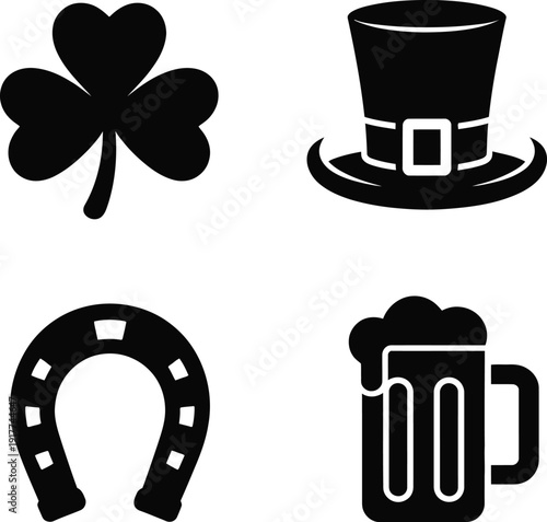 St Patrick's Day Icons Shamrock Hat Horseshoe Beer Mug