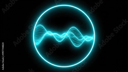 Glowing blue neon circle with dynamic energy lines on black background