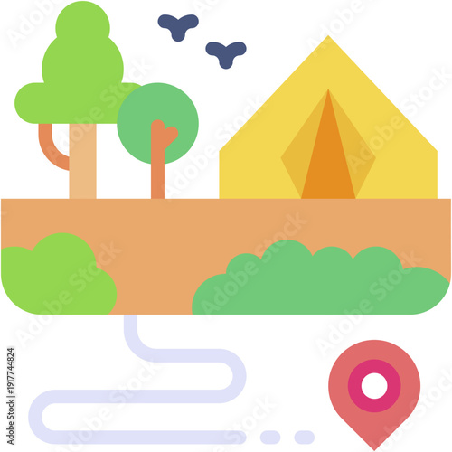 Camping Route and Map Location Vector Icon