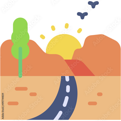 Coastal Road in Nature Landscape Vector Icon