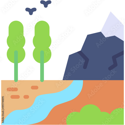 Nature Pathway by Lake with Trees Vector Icon