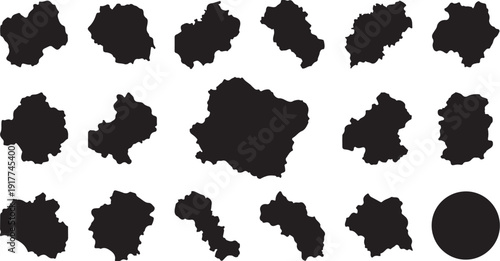 Collection of black abstract shapes on white background