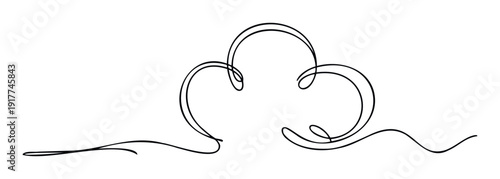 Continuous line drawing depicting a simple minimalist cloud shape, perfect as a versatile icon for weather applications, digital interfaces, graphic projects, and modern branding.