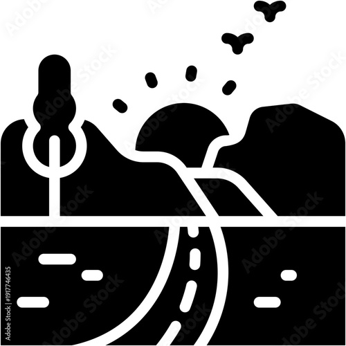 Coastal Road in Nature Landscape Vector Icon