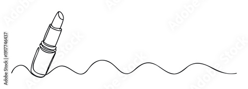 Minimalist line art featuring a lipstick tracing a fluid, curvy path, suitable for elegant beauty concepts, personal care promotions, and creative graphic elements.