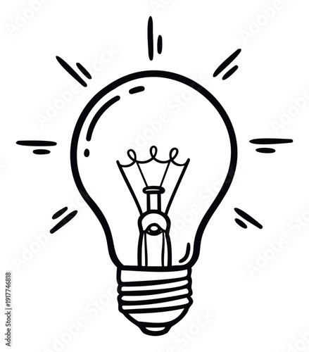 A hand drawn lightbulb symbol with radiating lines representing an idea or innovation perfect for educational materials presentations and marketing graphics