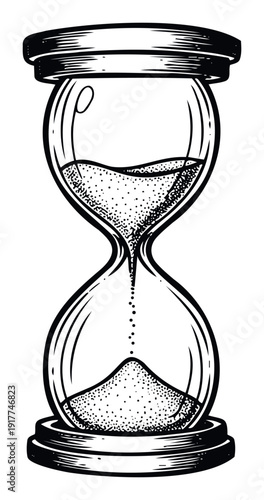 Classic hourglass measuring the passage of time with flowing sand representing deadlines and chronology suitable for thematic projects about history or urgency.