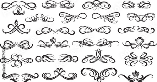 Collection of elegant black swirl designs and flourishes isolated