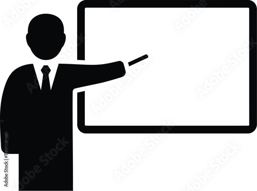 Teacher silhouette pointing at blank blackboard or whiteboard presentation vector illustration