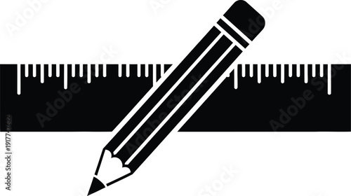 Black silhouette of a pencil and ruler, symbolizing design, measurement, education, and precision