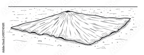 Detailed black and white sketch of a draped cloth fabric lying flat on a textured surface, perfect for textilerelated projects, graphic design resources, or minimalist clothing visuals.