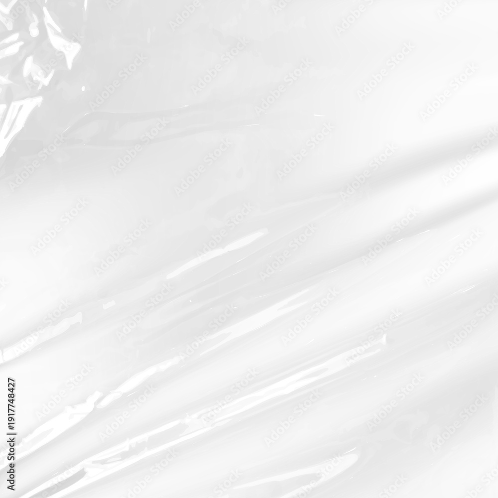 Fototapeta premium Wrinkled clear plastic wrap texture with white background highlight for product packaging design overlay and glossy cellophane material texture for creative visual effects compositions