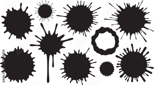 Black ink splatters on white background vector illustration set