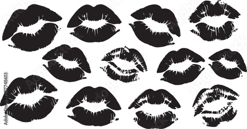Collection of black lip prints on white background