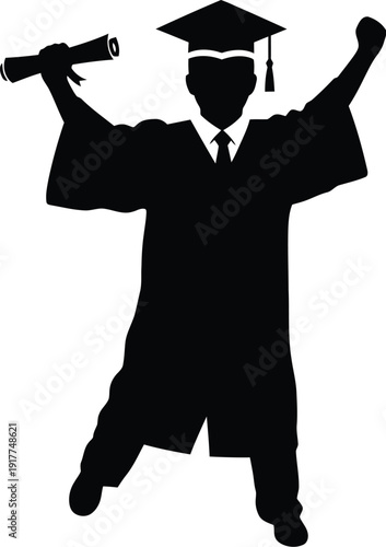 Excited graduate celebrating achievement with diploma and cap, success concept