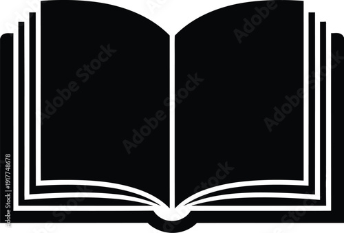 Open book silhouette icon with multiple pages representing library and literature