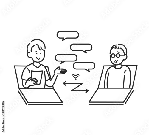 オンライン診療のイラスト　線画のみ