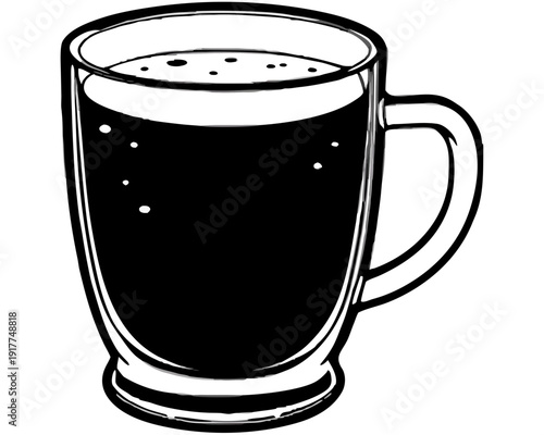 Glass Mug of Coffee-Flavored Milk on Transparent Background and vector