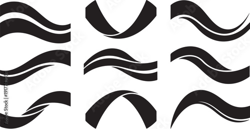 Collection of abstract black and white wavy line designs