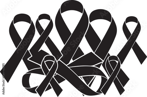 Black awareness ribbons on white background symbolism