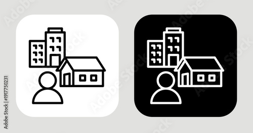 Suburban Area Icon In Black and White Line Style