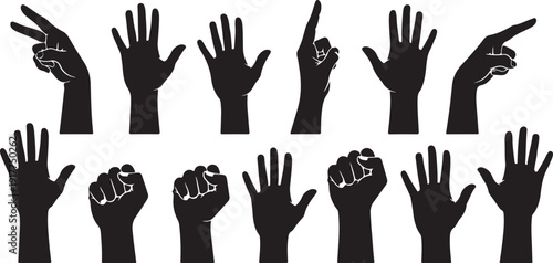 Various Hand Gestures Silhouettes on White Background Illustration Set