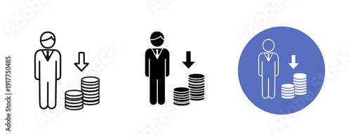 Business funding icons with stacks of coins and arrows