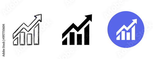 Different styles of growth chart icons with upward arrows