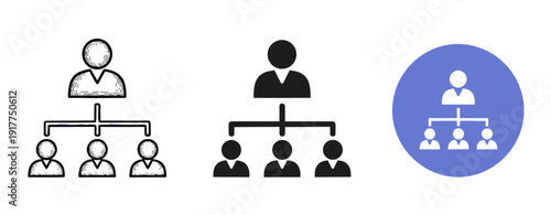 Comparative analysis of hierarchical business structure icons in various design styles