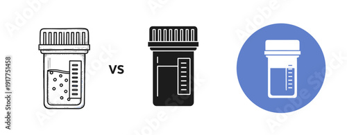 Comparison of three medicine bottle icons: outline, solid, and colored
