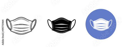 Set of protective masks: white, black, blue circle variations