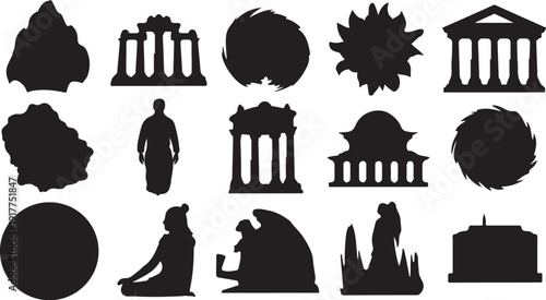 Collection of black silhouettes on white background vector icons