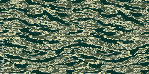 Hunting camouflage. Tiger stripe pattern. Tiger stripe camouflage pattern. Camouflage seamless pattern. Forest real tree camouflage design.