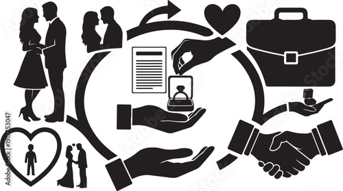 Vector illustration of marriage and partnership agreement concept