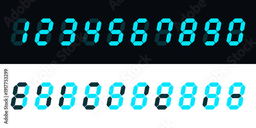 近未来風のデジタル数字（7セグ）背景素材・シアン発光