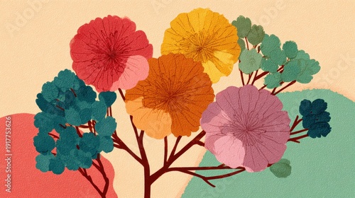 Colorful floral illustration creating an abstract aesthetic composition