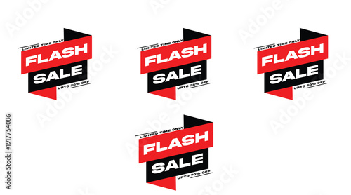 Flash Sale Red Black Badge Set – Limited Time Discount Promotional Sticker Collection