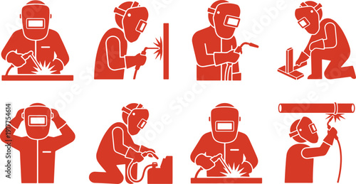 Welder Worker Silhouette Icon Set