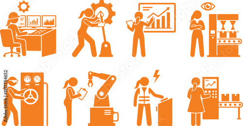 Industrial Worker Silhouette Icon Set