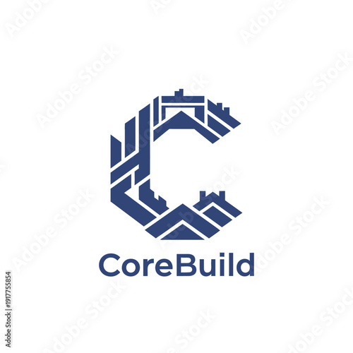 Structural beam and skyline elements forming a professional initial C logo for modern urban planning and architecture firm CoreBuild