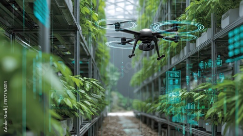 Advanced Drone Technology in Modern Agricultural Greenhouse Setting