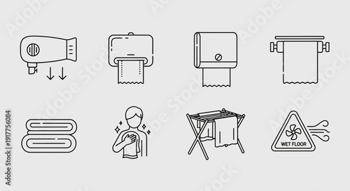 Bathroom accessories and items vector illustration set for design element