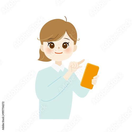 笑顔でスマホを操作する女性のイラスト03